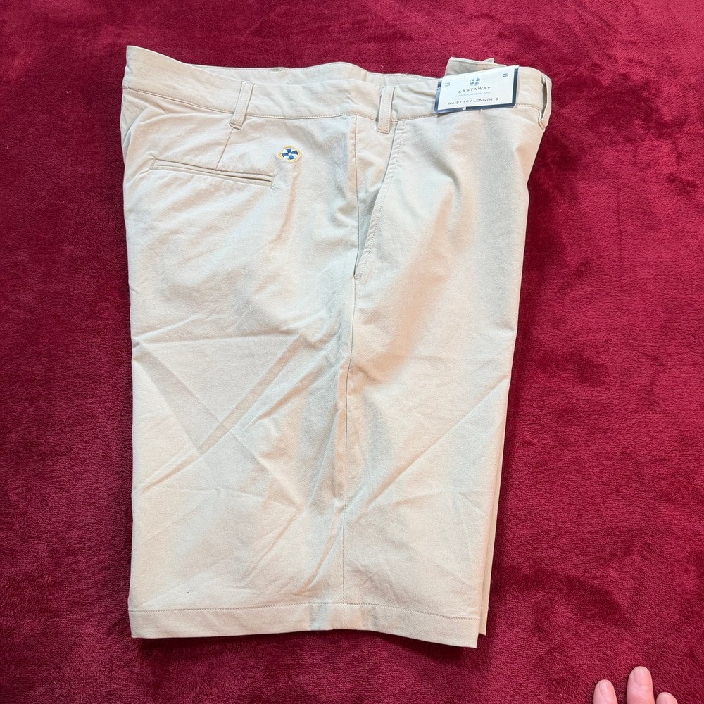 Castaway Nantucket Island Ackformance Shorts Mens 40 Khaki B&G Burgee Single 9in